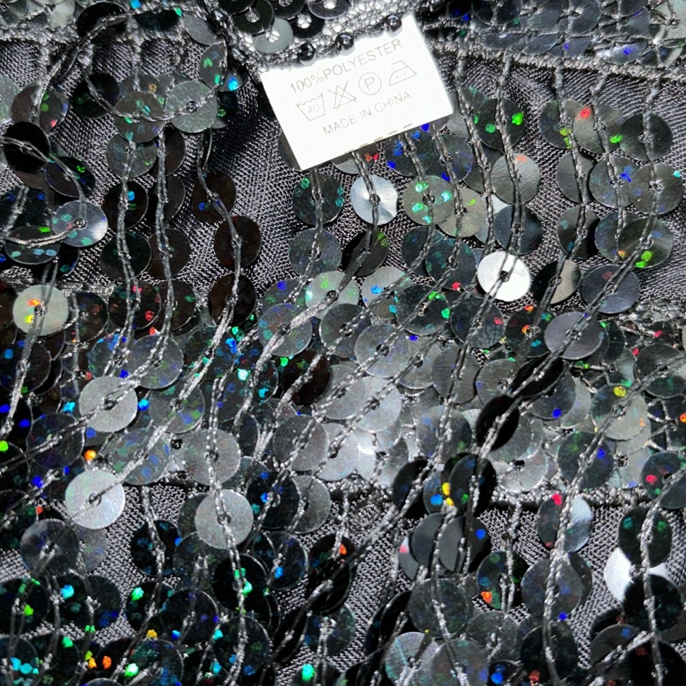 Black 2 pc sequin Butterfly halter top/Wrap skirt coverup set one size N… - Picture 12 of 12